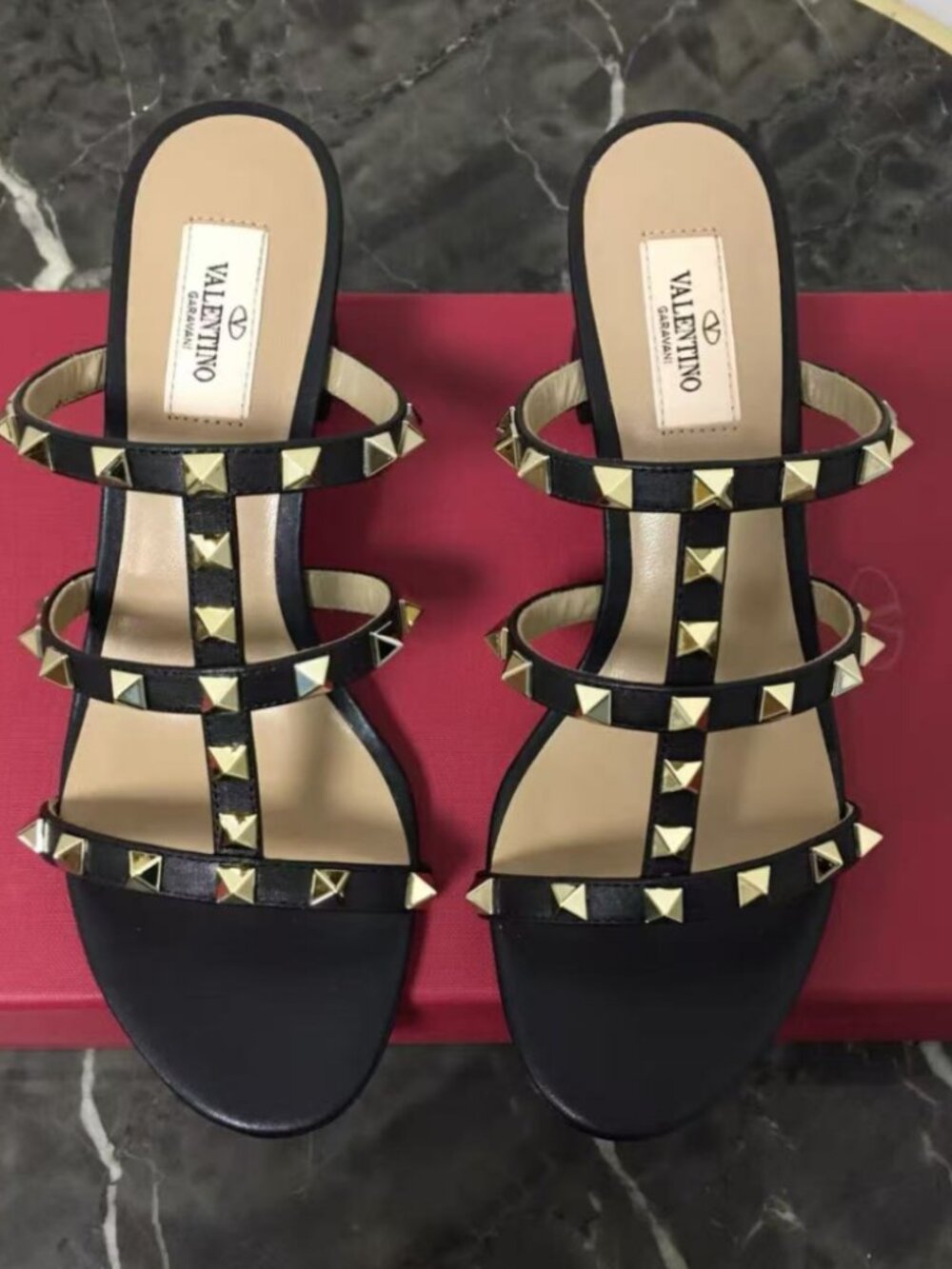 Valentino Garavani Gold Rockstud Cage Mule Low Heel Sandals - Picture 2 of 9